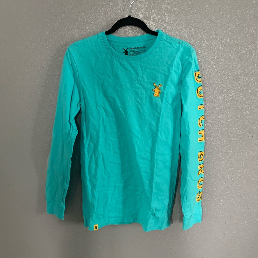 Blue and yellow Dutch bros long sleeve shirt